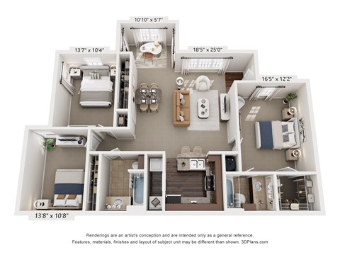 Floor plan for 3 beds, 2 baths, 1370 sqft